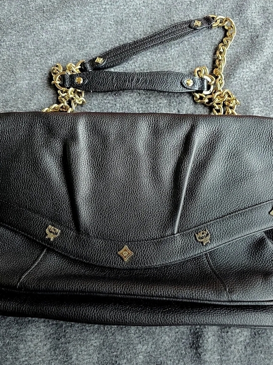 MCM Handbags - MCM Black Leather Crossbody Bag with Gold Hardware